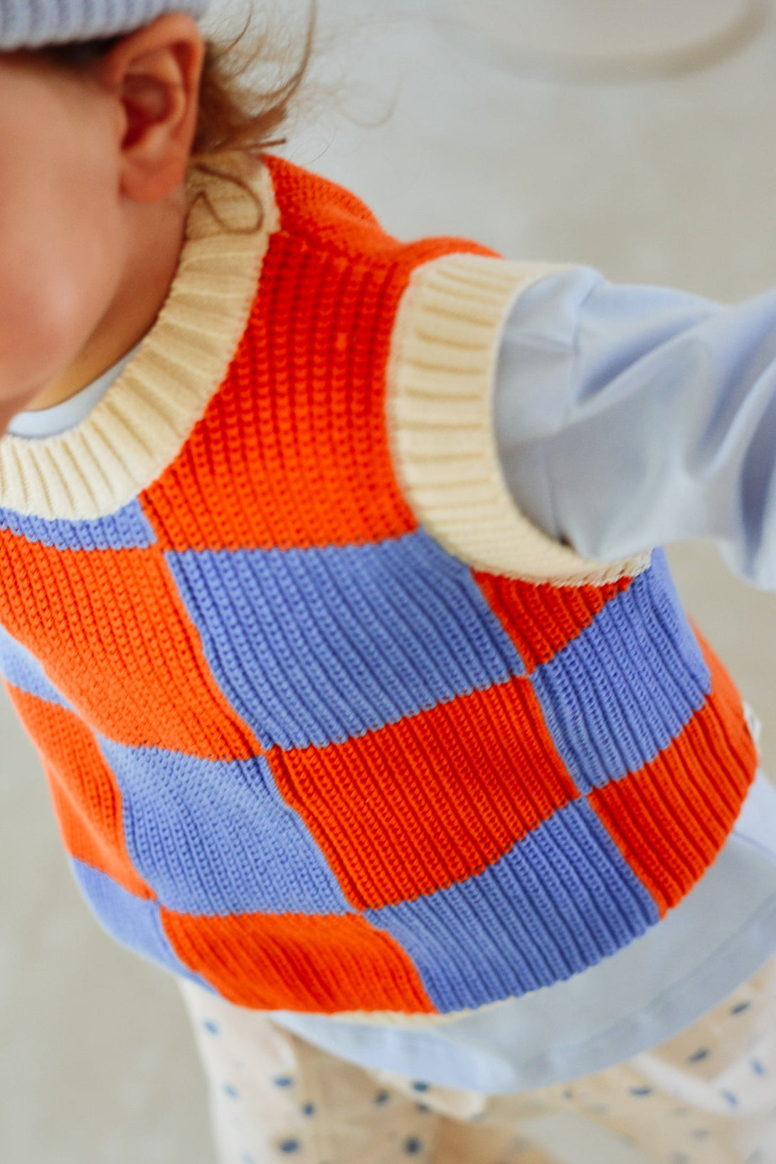 Nonno Vest - Blue + Orange Check